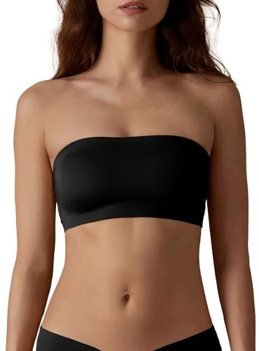 SHARICCA Trägerloser BH Damen Ungepolstert Rutschfestes Silikon Bandeau BH Bequem Nahtlose Tube Top BH Ohne Träger Seamless Bra(Schwarz-1P02, M-New)