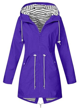 Veste Pluie Femme Coupe Vent Veste de Pluie avec Capuche de Travail Zippé Chaude Manteau Outdoor Casual Grande Taille Randonnée Parka Marque Automne Adulte Jacket(Violet,XL)