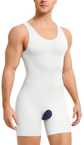 Bafully Shapewear - Camiseta de cuerpo para hombre, con vaina de vientre plano, compresión para hombre, vainante, adelgazante, ropa interior completa sin costura (Blanco, 3XL/4XL)