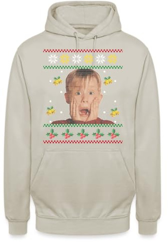 Unibly Kevin Allein Zuhause - Weihnachten Ugly Sweater Hoodie Pullover, Naturstein, L