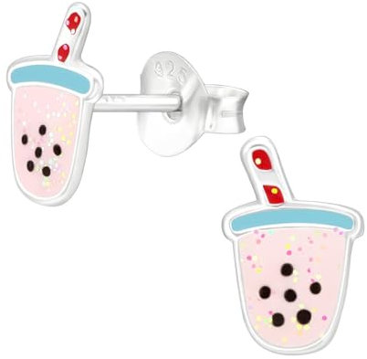 Monkimau Bubble-Milk-Tea Kinder Ohrringe | 925 Silber | Mädchen Ohrstecker Schmuck | Hypoallergen & Nickelfrei | Kinderohrringe Geschenkidee