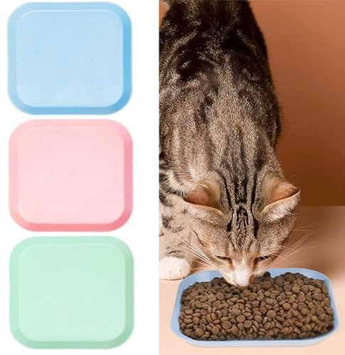 3 Colorful Kitten Bowls Cute Cat Feeding Bowls, Shallow Cat Food Dish, Square Cat Plates, Cat Food Bowl Kitten Bowls Cat Dishes for Food Wheat Straw Cat Bowls for kitten food bowls Kittens and Short