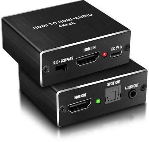 Extractor de audio HDMI: 4K x 2K HDMI a HDMI+ SPDIF+ adaptador divisor de salida de audio estéreo de 3.5 mm, compatible con modos de audio PASS/2.0CH/5.1CH