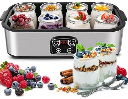 Yaourtière, yaourtière probiotique Ultime de 1400 ML avec 8 Pots en Verre, Affichage LED et minuterie, Machine à Yaourt Automatique avec contrôle Automatique de la température pour Yaourt Fait