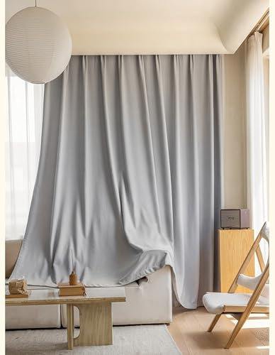Musihy Tende da Finestra Oscuranti, 102x160cm Solido grigio chiaro grano testurizzato Oscuramento Termico Grommet Top Window Trattamenti Tende in Poliestere, Grigio Chiaro, Gancio