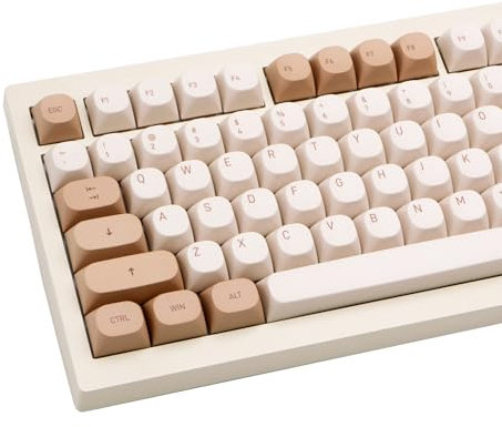 119 Keys Retro Minimalist Brown and Grey Keycaps, Custom MA Profile PBT Dye Sub Key Caps for ANSI Layout Cherry MX Mechanical Keyboards (Keycaps Only)