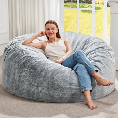 Hobestluk Bean Bag Chair for Adult Giant Beanbag with Filler Grey 4FT | Breathable Material Removable Machine Washable Cover Memory Foam Living Room Bedroom Reading Gaming Oversized Large Big