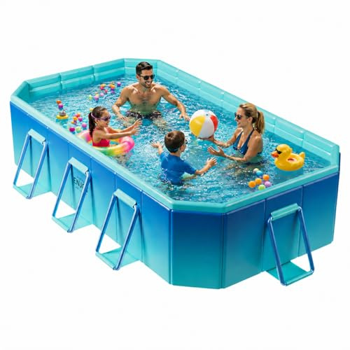 SUPIIRAW Piscina pieghevole, piscina non gonfiabile per bambini, adulti e animali domestici, grande piscina pieghevole con robuste staffe in metallo, adatta per giardini all'aperto sul retro 294,6 x