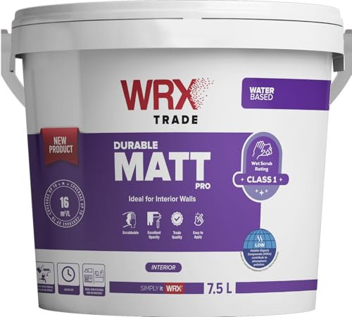 WRX Trade Durable Matt Pro – Premium Quality Water-Based Scrubbable Interior Matt Finish Paint for Walls and Ceilings White (7.5 Liters)