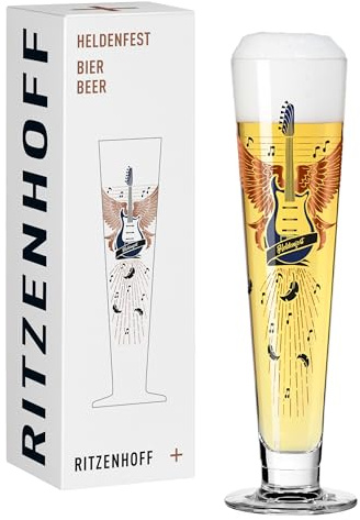 RITZENHOFF 1011017 Bier-Glas 330 ml - Serie Heldenfest, Gitarren-, Flügel-Motiv, rund, in Kupfer, Blau, Schwarz - Made in Germany