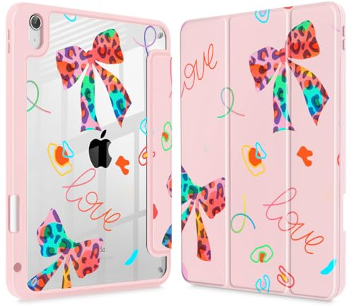Mektron for iPad 11th/10th Generation Case 2025 iPad 11 inch A16 Cover with Pencil Holder Fit iPad 10.9 inch 2022 Shockproof Clear Shell, Neon Bows-Pink