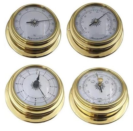 Jrudjsnhhty Boat Barometer Clock Thermometer Hygrometer Set Weather Station Set Wall Mounting Type Brass for Case Brass for Case