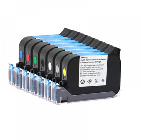 MCUXMVUMI JS12 Compatible Ink Cartridge For JS12 Quick Fast Dry Eco Solvent Handheld Online Inkjet Printer 12. 7mm Level Adhesion(1set(7Colors))