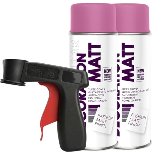 Craft-Equip DC 2er Sparpack Lackspray Matt nach RAL in 400ml zur Lackierung von Auto Stahl Aluminium Beton Holz und Haltegriff (2 Dosen in pink MATT RAL 4003 + Haltegriff)