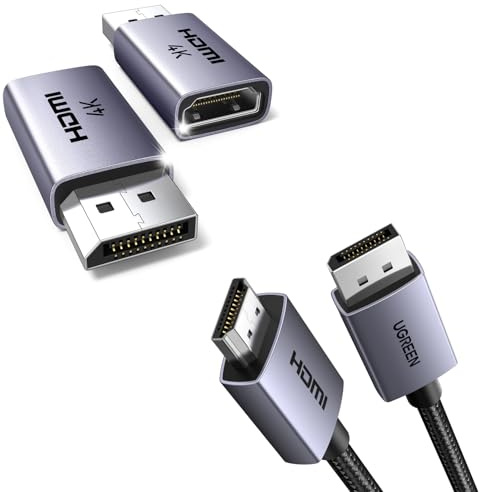 UGREEN 4K Displayport to HDMI Cable and Displayport to HDMI Adapter 2 Pack