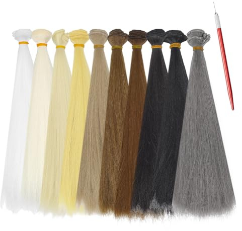 NBEADS 10 Pcs 10 Colors Wool Doll Hair, 27-27.5cm hort Thick Hair with 1 Set Rooting Holders Tool for Extensions Making Arts Supplies