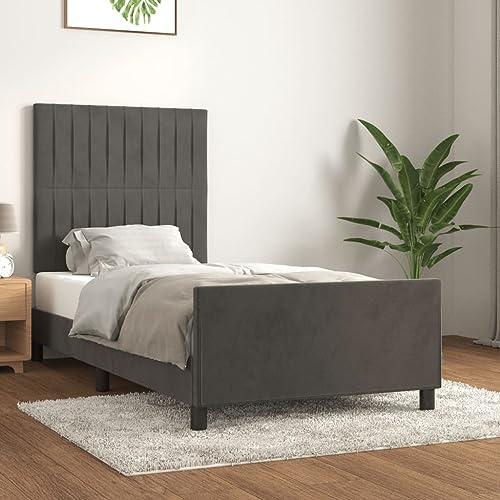 zylophax Bettgestell ohne Matratze Dunkelgrau Samt 100x200 cm Polsterbett mit höhenverstellbarem Kopfteil und stabilen Beinen für erholsamen Schlaf im Schlafzimmer