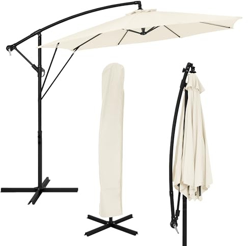 ML-Design Ampelschirm Ø300 cm rund mit/ohne LED Solar, Alu Sonnenschirm mit Kurbel, Gartenschirm UV50+ Sonnenschutz & wasserabweisend, Marktschirm 360° drehbar, Terrassenschirm mit Abdeckung & Ständer