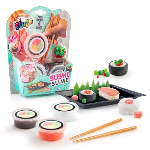 Canal Toys - So Slime Sushi Slime Kit– DIY für Kinder ab 6 Jahren– 3 Slime Pots zum Kneten & Squishen – Mini Essstäbchen + Servier-Tablett – Streusel, Deko & Sticker – Sensorisches Spielzeug - SSC414