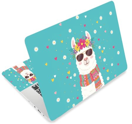 TNKBREEZE 3 Stück Laptop Haut Aufkleber Dekor Alpaka Laptop Dekale PVC Computer Notebook Haut Schutz Aufkleber für Büro Arbeit Studium Niedliches Alpaka Mit Blumen