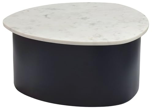FineBuy Couchtisch 63x63x30 cm Aluminium Schwarz, Marmorplatte Organisch | Wohnzimmertisch mit geschwungener Natursteinplatte, Sofatisch handgefertigt, Platz für Getränke und Deko