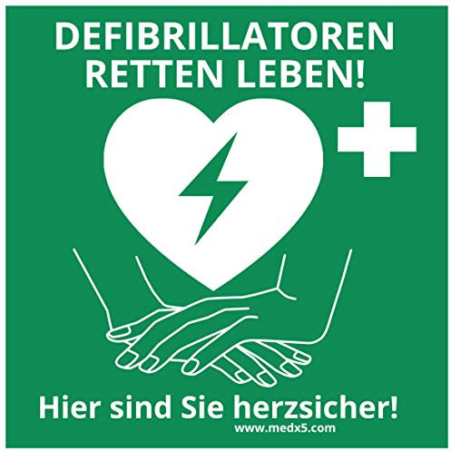 MedX5 Defibrillator (AED) Standort Kennzeichnung 20cmx20cm, Aufkleber, Defi Standortschild, AED Markierung