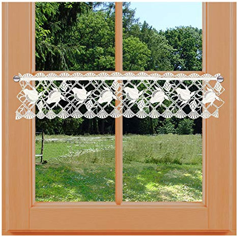 Feenhaus-Spitzenkante Rose Anja traditionelle Vogtländische Spitze in natur | Feenhaus-Scheibengardine mit Blüten-Ranken | Landhaus-Kurzgardine aus filigraner Stickerei | Höhe x Breite 13 x 80 cm