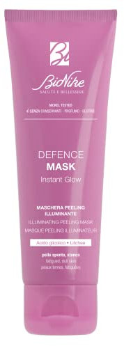 BioNike Defence Mask Instant Glow, Aufhellende Peeling-Maske, mit Glykolsäure und Litchee, Peeling- und Aufhellungswirkung, gibt eine glatte und lebendige Haut, 75 ml