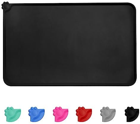 MOACC Futtermatten für Hunde, Katzen Futternapf Unterlage Silikon Futtermatten rutschfest und Wasserdicht für Hund Katze, Schwarz, 47x30cm