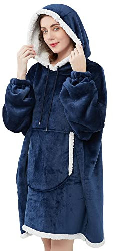 Viviland Pullover Damen Pullover Herren Hoodie Sweatshirt, großer und warmer Hausanzug für Erwachsene, Dunkelblau