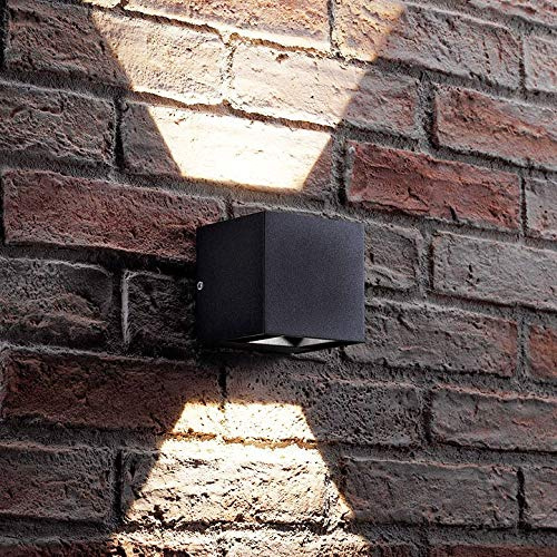 Auraglow Cube Up and Down Wall Light Black, Integrated LED Warm White | Adjustable beam angles, IP54 indoor outdoor, 6W 300 lumen 3000K, aluminium, for house front, garden and hallway