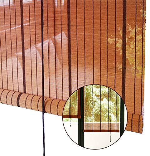 JLXJ Pergola Windows Door Bamboo Roller Blinds, Khaki Exterior Japanese-style Blinds with Hook, 50cm/70cm/90cm/110cm/130cm Wide (Size : 110×110cm/39.4×43.3in)
