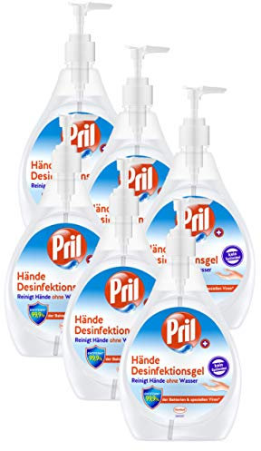 Pril Hände Desinfektionsgel, 6er Pack (6 x 480 ml) entfernt 99,9 Prozent der Bakterien und speziellen Viren, Familiengröße für Zuhause oder das Büro