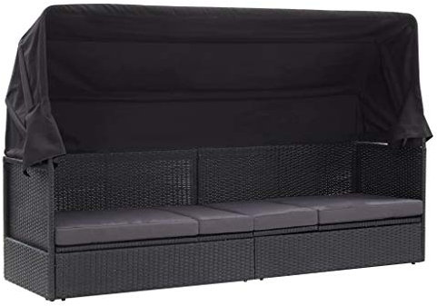 Tidyard Terrassenmöbel Outdoor-Sonnenliege mit Versenkbarem Baldachin Wicker Rattan Separates Sitz-Schnittsofa für Patio Lawn Garden Backyard Porch Pool, Schwarz