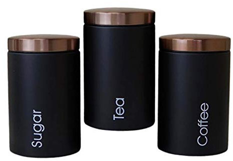 LOVIVER #N/A 3pcs Metal Containers with Lids, Coffee, Tea, Sugar Food Storage Container Jars with Lids, Black