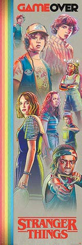 empireposter Stranger Things - Game Over - Poster Plakat Druck - Grösse 53x158 cm + 2 St Posterleisten Holz 61 cm