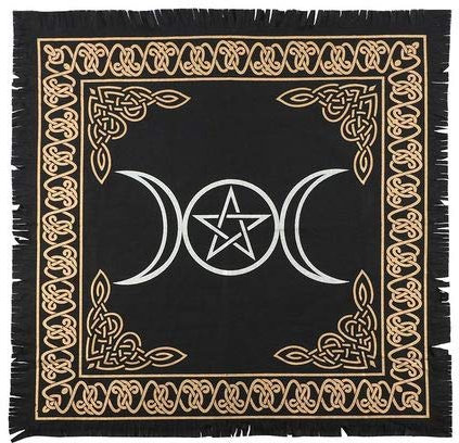 Indian Consigners Dreifachmond-Pentagramm Altar Tuch Hexerei Hexerei Tischdecke Ändern Heilig Tischtuch Spirituell Buchstabieren Hexe Tarot-Spread 24 (Triple Moon Pentagramm Gold Silber)