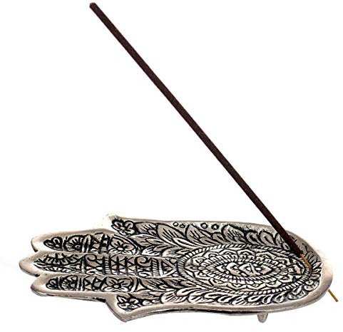 Porte encens métal 15 cm main de Fatima, porte encens argenté, décoration intérieure, aromathérapie