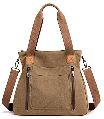 FANDARE Lona Bolsos Mano Mujer Bandolera Bolsos de Mensajero Conmutar Bolso Hombro Cruzado para 12.9 Pulgadas Tableta Señora Viaje Trabajo Escuela Compras Crossbody Bag Marrón