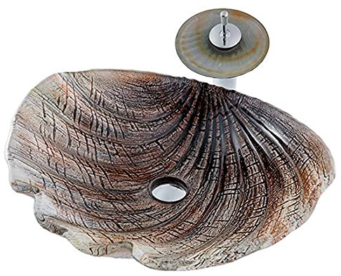 XYEJL Artistique Lavabo Vasque a Poser, Verre Trempé Forme De Coquille Lavabo Lave Mains, avec Robinet Cascade À Poser La Salle De Bain Et Drain Escamotable, pour La Décoration De Bureau à Domicile,D