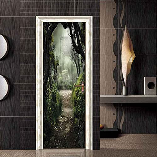 CBWRAW Stickers De Porte, 3D Intérieure Chambre Décoration Trompe L'Oeil Paysage De Château Imperméablen Amovible Sticker Muraux Pour Adulte Enfant Salle Bain Poster Decoration 77x200cm