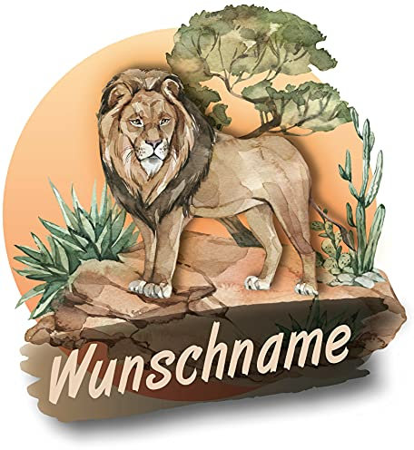 Samunshi® Löwe Aufkleber mit Namen Autoaufkleber Namensaufkleber Kinder Namensetikett für Brotdosen Babyaufkleber Kinderaufkleber 10 x 10cm Löwe