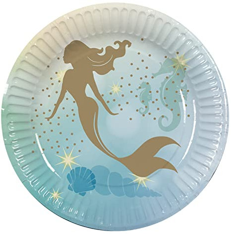 10 Assiettes en carton sirène 23 cm