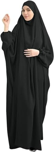 YOVALO Frauen Elegant Muslim Hijab Kleidung Islam Dubai Abaya Gebetskleid Einfarbig Lose Einteilige Gebetskleid Volle Abdeckung Muslimische Mode Fledermausärmel Jilbab Hijab Robe Frauen Kleid