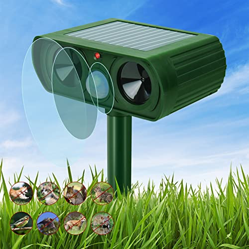 AKOFIC Ultraschall Katzenschreck, Solar Tiervertreiber Ultraschall Abwehr Wasserdicht mit Bewegungsmelder und Blitz, Marderschreck Solar Tierabwehr Hundeschreck für Garten Draußen Hunde Marder Vögel