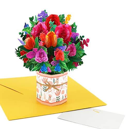 Fassory 3D Pop Up Flower Card, Handmade Rose Bouquet Birthday Wedding Anniversary Card for Female Friend Mum Sister Auntie Grandma (Rose Bouquet)