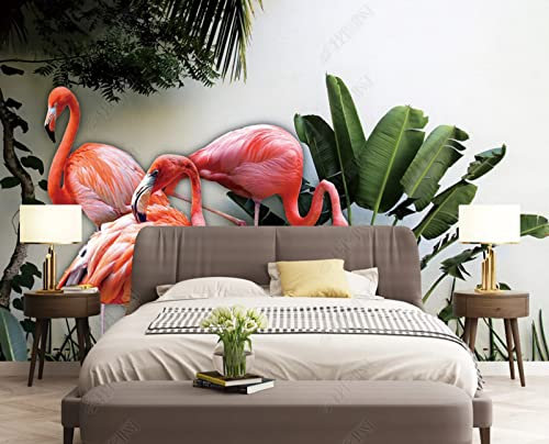 Papier Peint Panoramique 3D Plante Tropicale Feuille De Bananier Flamant Rose Décoration Murale Trompe L'Oeil Salon Chambre Art Mural Taille personnalisée