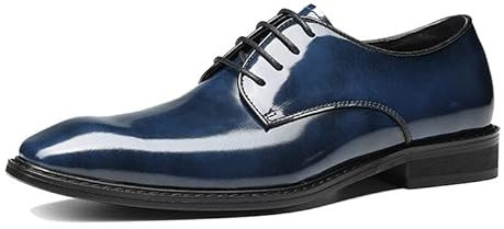Rui Landed Scarpe Eleganti da Uomo for Uomo Punta Quadrata Stringate in Pelle Verniciata Tacco Largo da Indossare for Lavoro in Vera Pelle (Color : Blu, Dimensione : 44 EU)