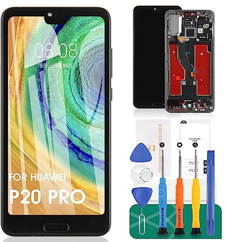 TFT für Huawei P20 Pro Bildschirm Ersatz P20 Pro LCD Display für Huawei P20 Plus Touchscreen Digitizer Montage CLT-AL01 CLT-L29 mit Fingerabdrucksensor Kabel 6,1 Zoll (Schwarz mit Rahmen)
