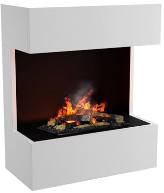 KAMINLICHT Wasserdampf Kamin FREYTAG (Standkamin) - Elektrokamin mit realistischen LED 3D-Flammen, Knistereffekt & Fernbedienung, 60x72x30 cm - Opti-Myst 400 Elektro Kamin mit Holz-Deko, Weiß